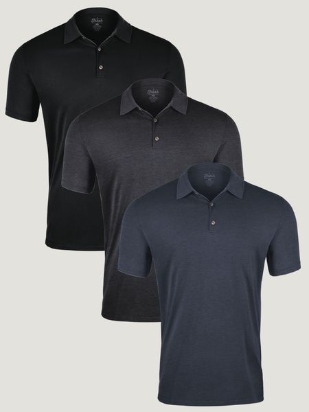 Foundation Tall Polo 3-Pack | Black, Charcoal, and Navy Tall Polos | Fresh Clean Threads